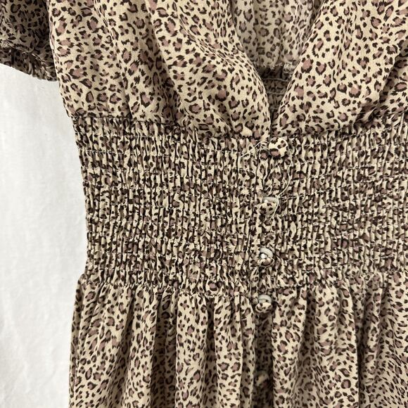 Unbranded Cheetah Print Smocked Waist Button Front Maxi Dress Size S Coquette - Picture 7 of 13